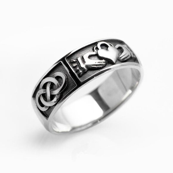 "Trendy Mujer Guard Concentric Knot Carving Heart Rings for Women, PD622 - Picture 3 of 7